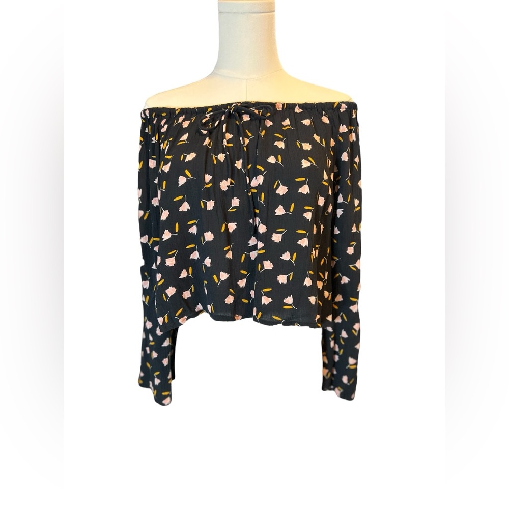 🖤 EUC BILLABONG Light It Up Black Floral Off Shoulder Top | Women’s Sz S